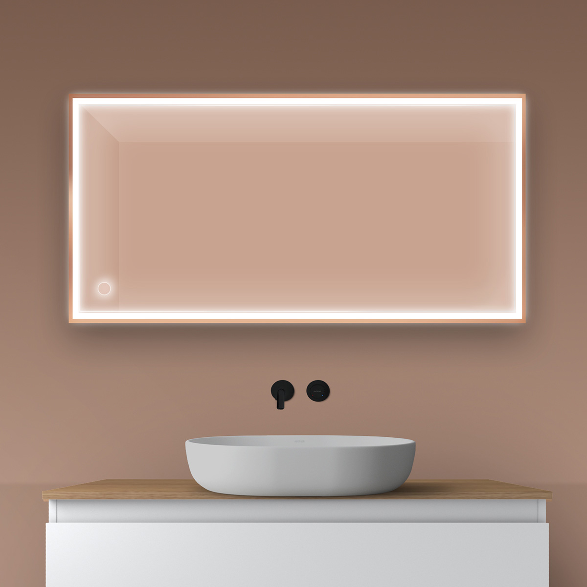 Oltens Nordlis lustro 60x120 cm prostokątne z oświetleniem z przodu z matą grzewczą miedź szczotkowana 64107610