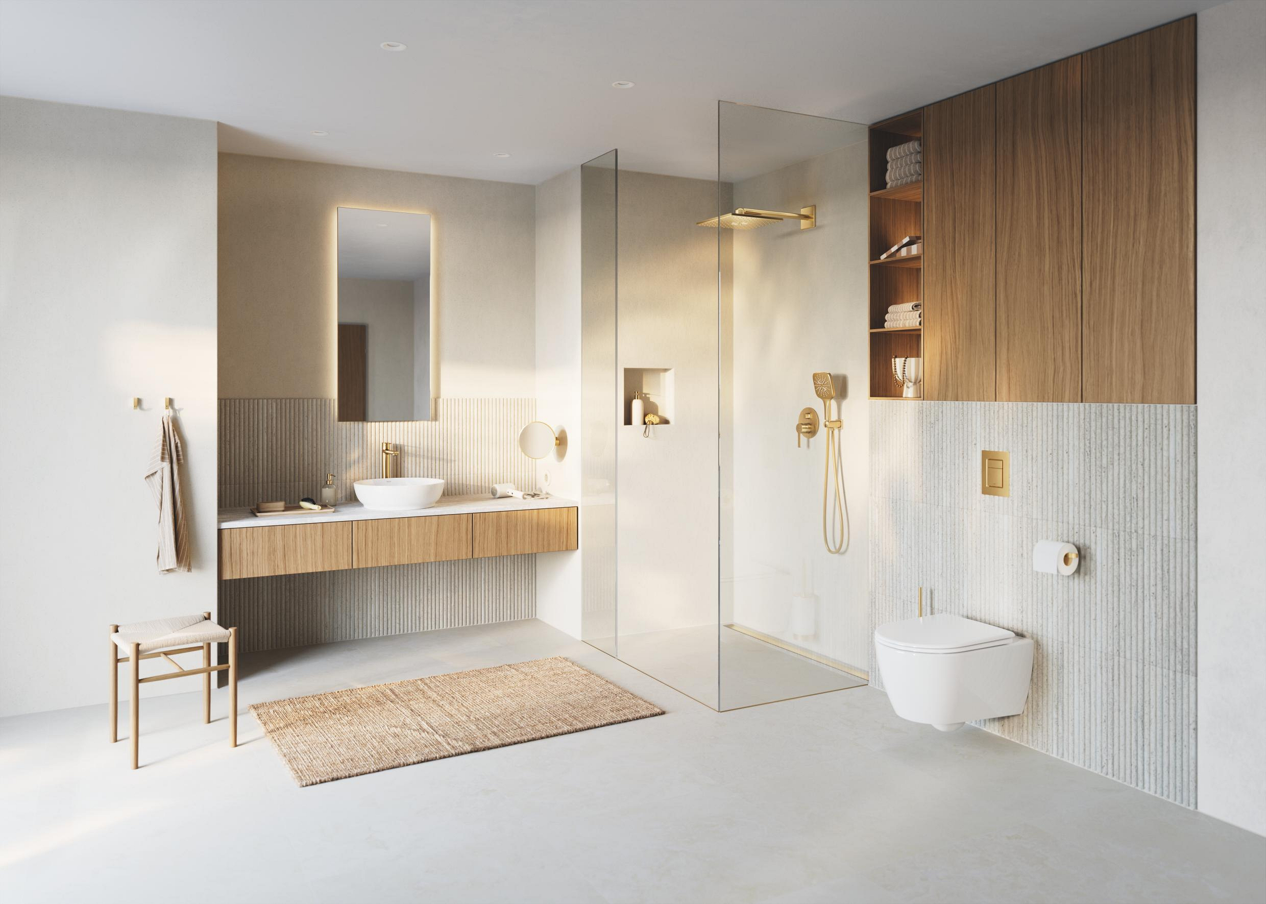 Grohe Rainshower 310 SmartActive Cube deszczownica 31 cm kwadratowa z ramieniem ściennym brushed cool sunrise 26479GN0 - Wysyłka w 24h