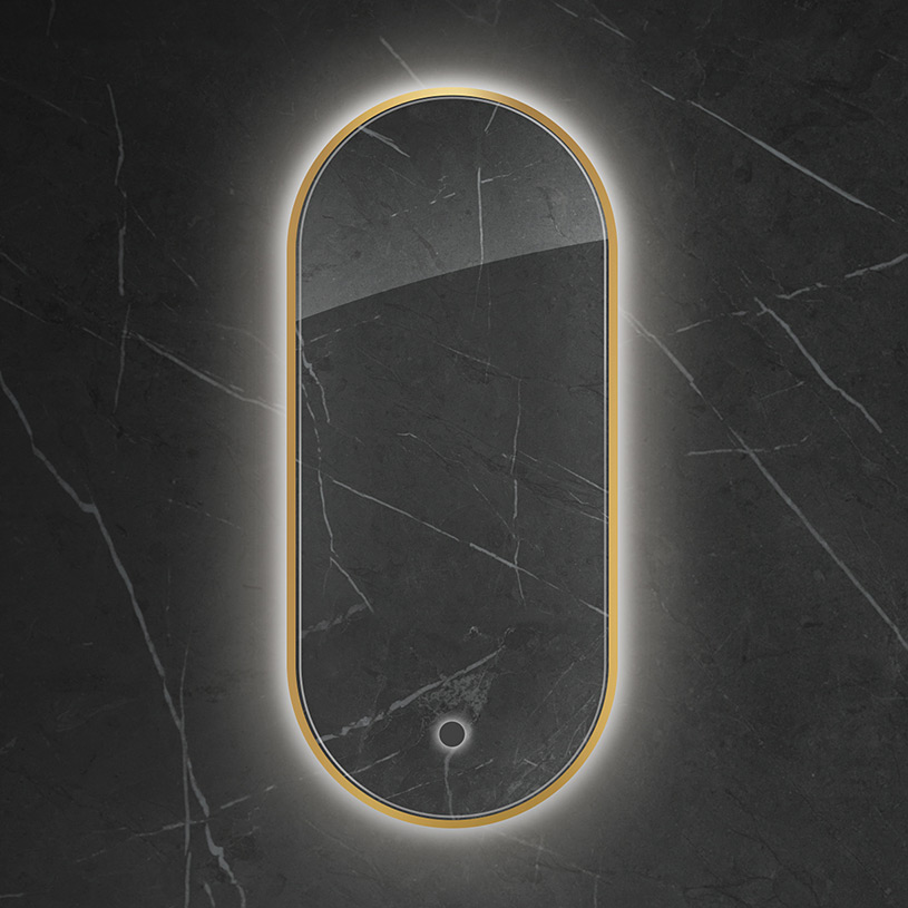 Oltens Nordlis lustro 40x90 cm owalne z oświetleniem od tyłu z matą grzewczą złoty 64113800 - Wysyłka w 24h