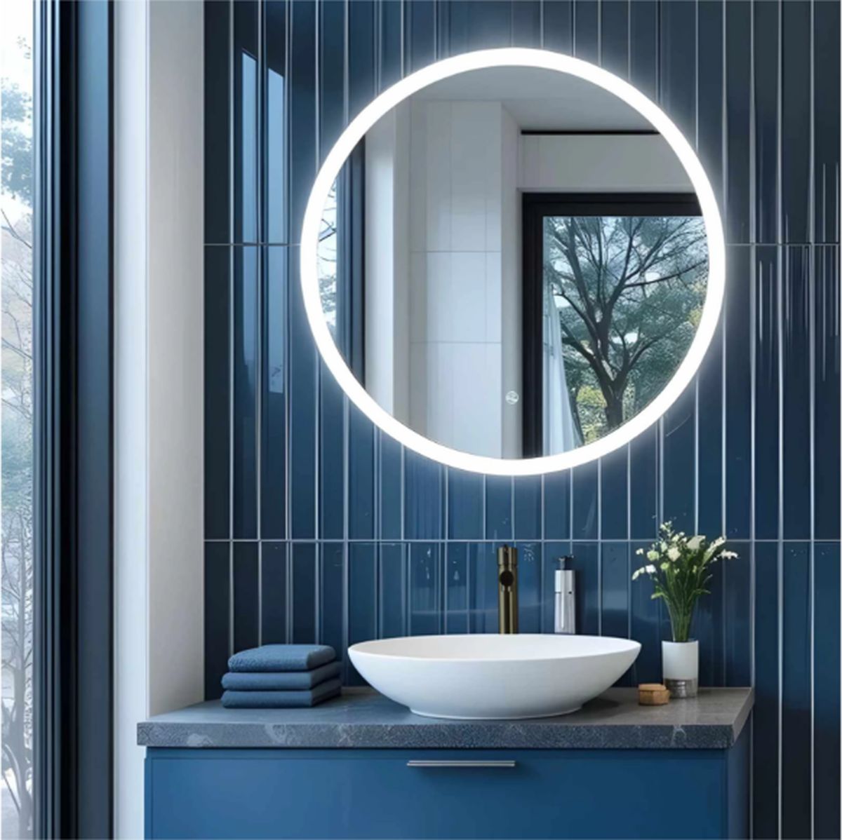 Corsan Tondo lustro 60x60 cm okrągłe z oświetleniem z matą grzewczą L0060A