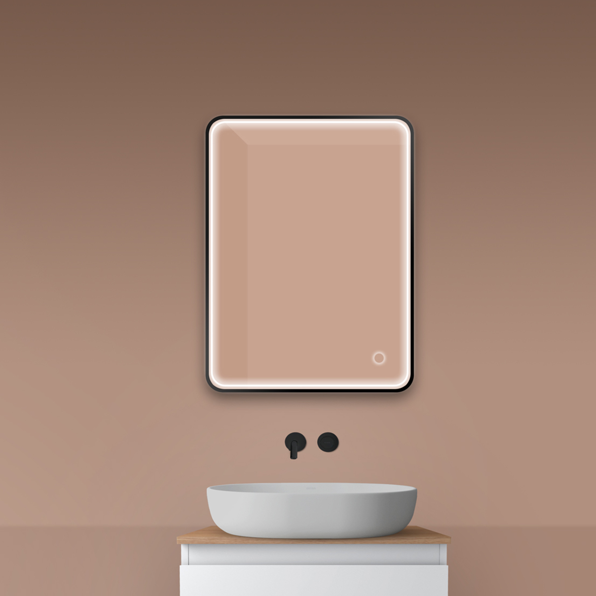 Oltens Nordlis lustro 60x80 cm prostokątne z oświetleniem z przodu z matą grzewczą czarny 64116300 - Wysyłka w 24h