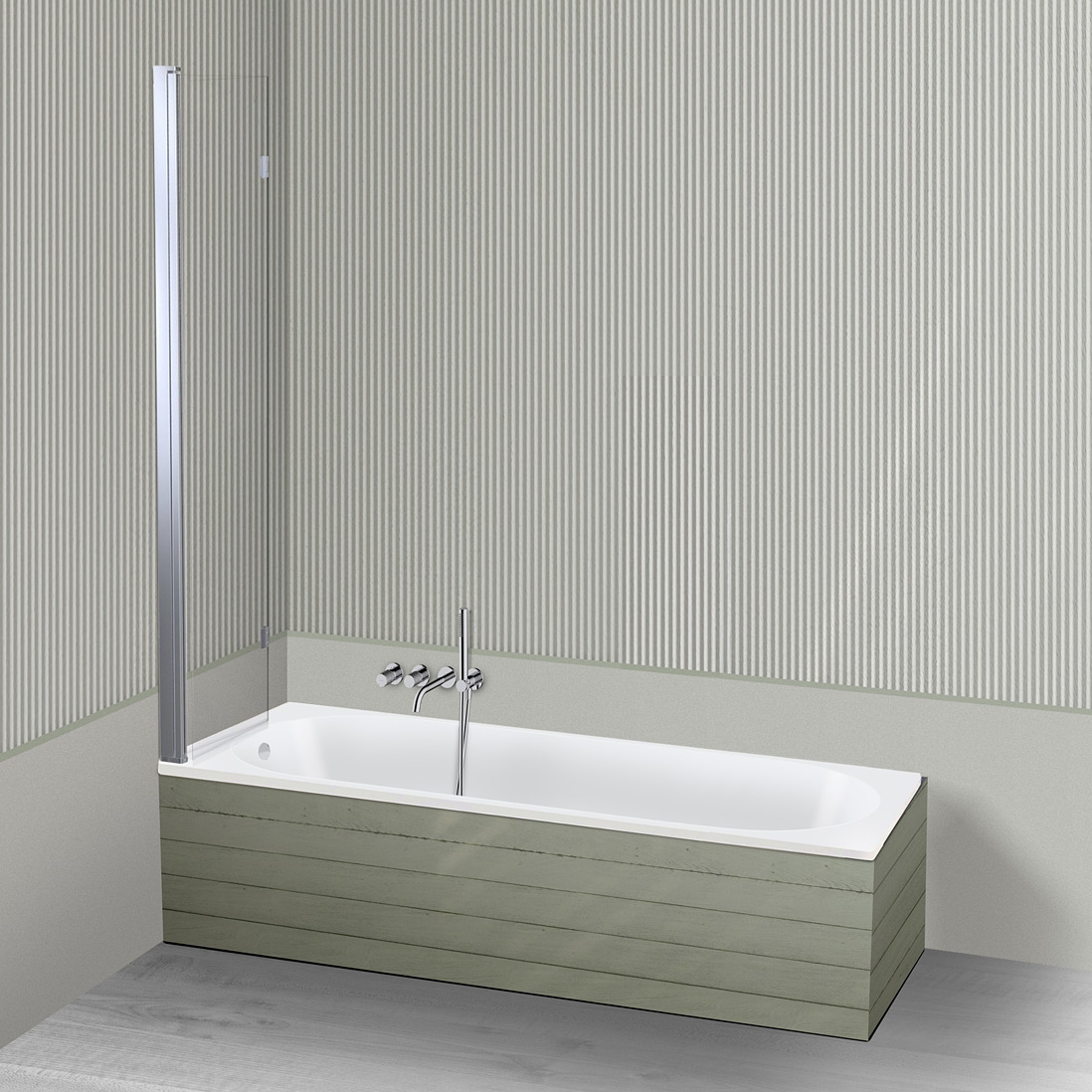 Oltens Lykke Sela zestaw wanna prostokątna 170x75 cm akrylowa biała z parawanem nawannowym 115 cm 2-częściowy chrom 18013000 - Wysyłka w 24h