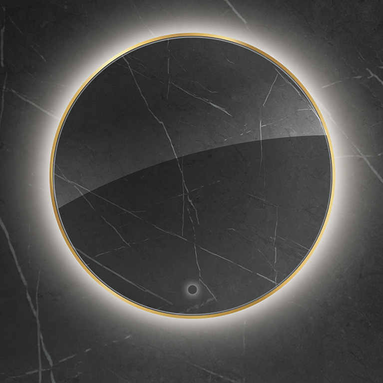 Oltens Nordlis lustro 60x60 cm okrągłe z oświetleniem od tyłu z matą grzewczą złoty 64108800 - Wysyłka w 24h