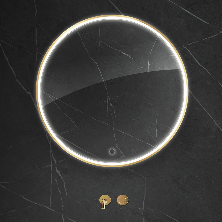 Oltens Nordlis lustro 80x80 cm okrągłe z oświetleniem z przodu z matą grzewczą złoty 64101800 - Wysyłka w 24h