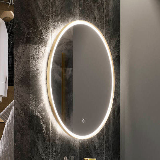 Excellent Corido lustro 80x80 cm okrągłe z oświetleniem z matą grzewczą z ramą złoty szczotkowany DOEX.CO080.GB