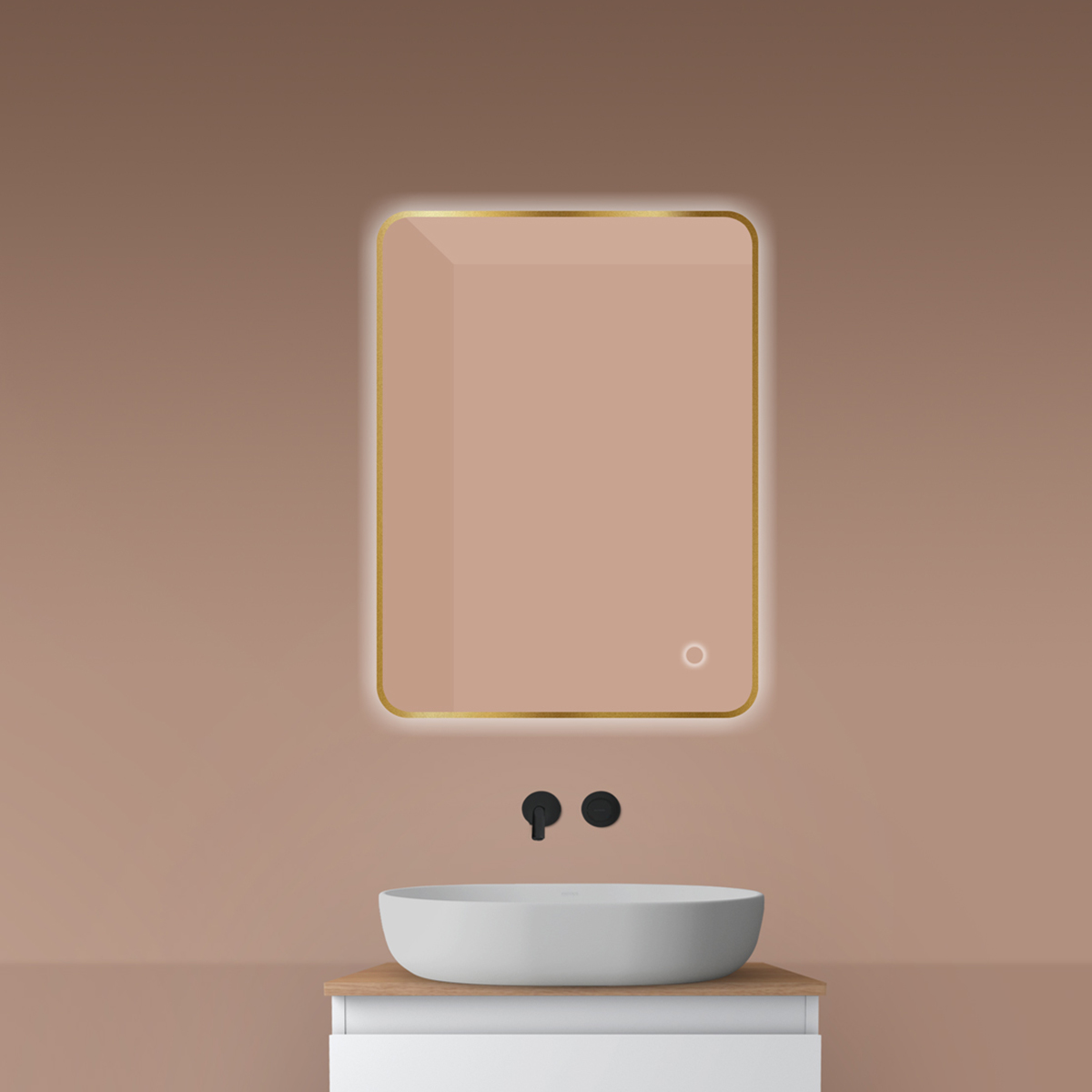 Oltens Nordlis lustro 60x80 cm prostokątne z oświetleniem od tyłu z matą grzewczą złoto szczotkowane 64119810 - Wysyłka w 24h