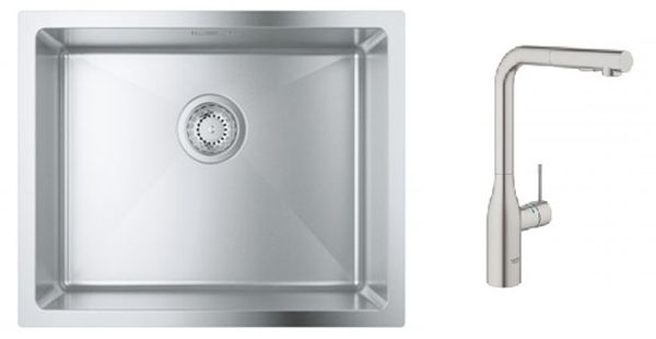Zestaw Grohe K700 zlewozmywak stalowy satyna z baterią kuchenną Essence stal (31574SD1, 30270DC0) - Wysyłka w 24h