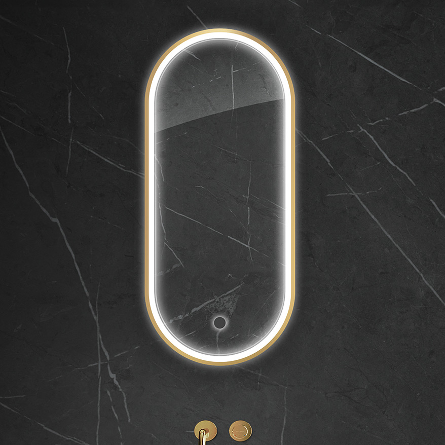 Oltens Nordlis lustro 40x90 cm owalne z oświetleniem z przodu z matą grzewczą złoty 64103800 - Wysyłka w 24h