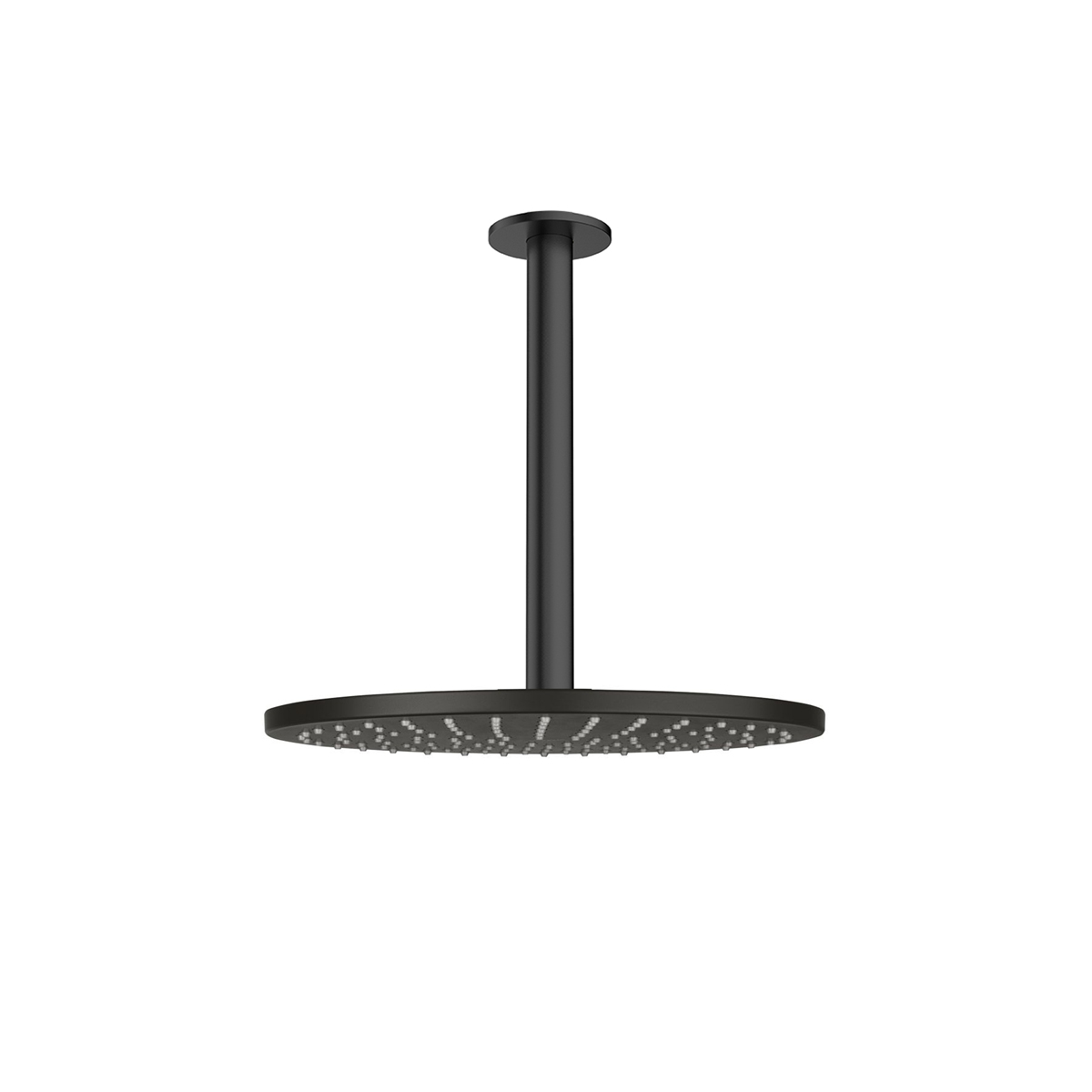 Oltens Atran deszczownica 22x22 cm okrągła z ramieniem sufitowym Aera czarny mat 36089300