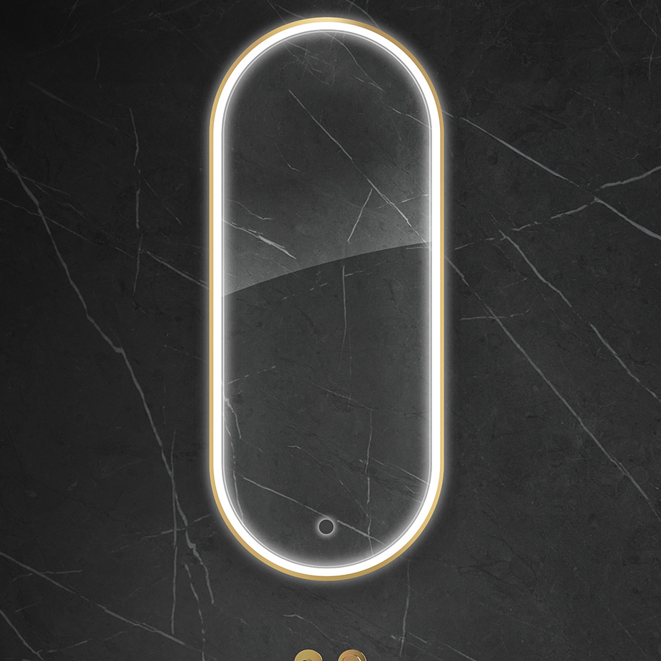 Oltens Nordlis lustro 50x120 cm owalne z oświetleniem z przodu z matą grzewczą złoty 64104800 - Wysyłka w 24h