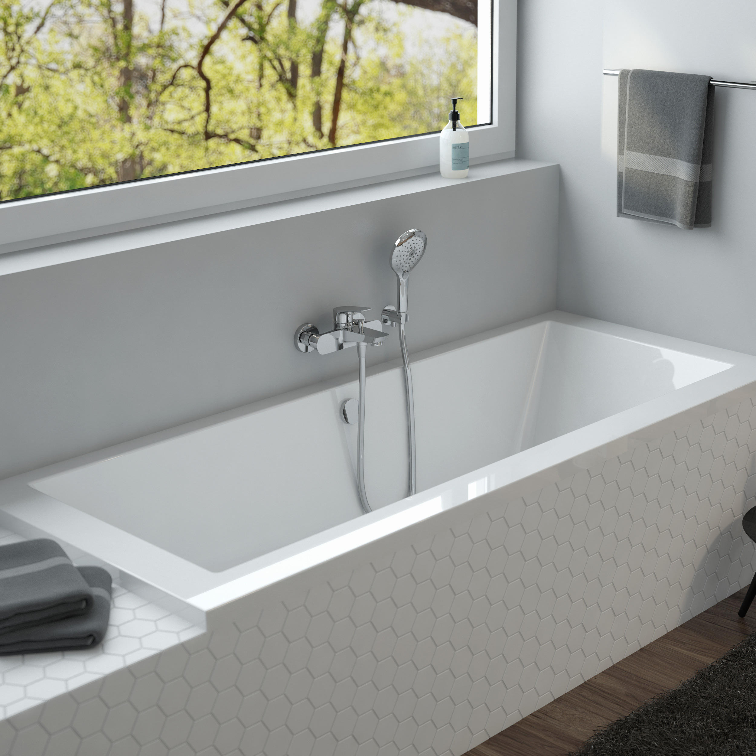 Zestaw Oltens Langfoss wanna prostokątna 150x70 cm z syfonem Fusa i nośnikiem Schedpol Stabilsound LED (10002000, 03002100, 1028LED) - Wysyłka w 24h