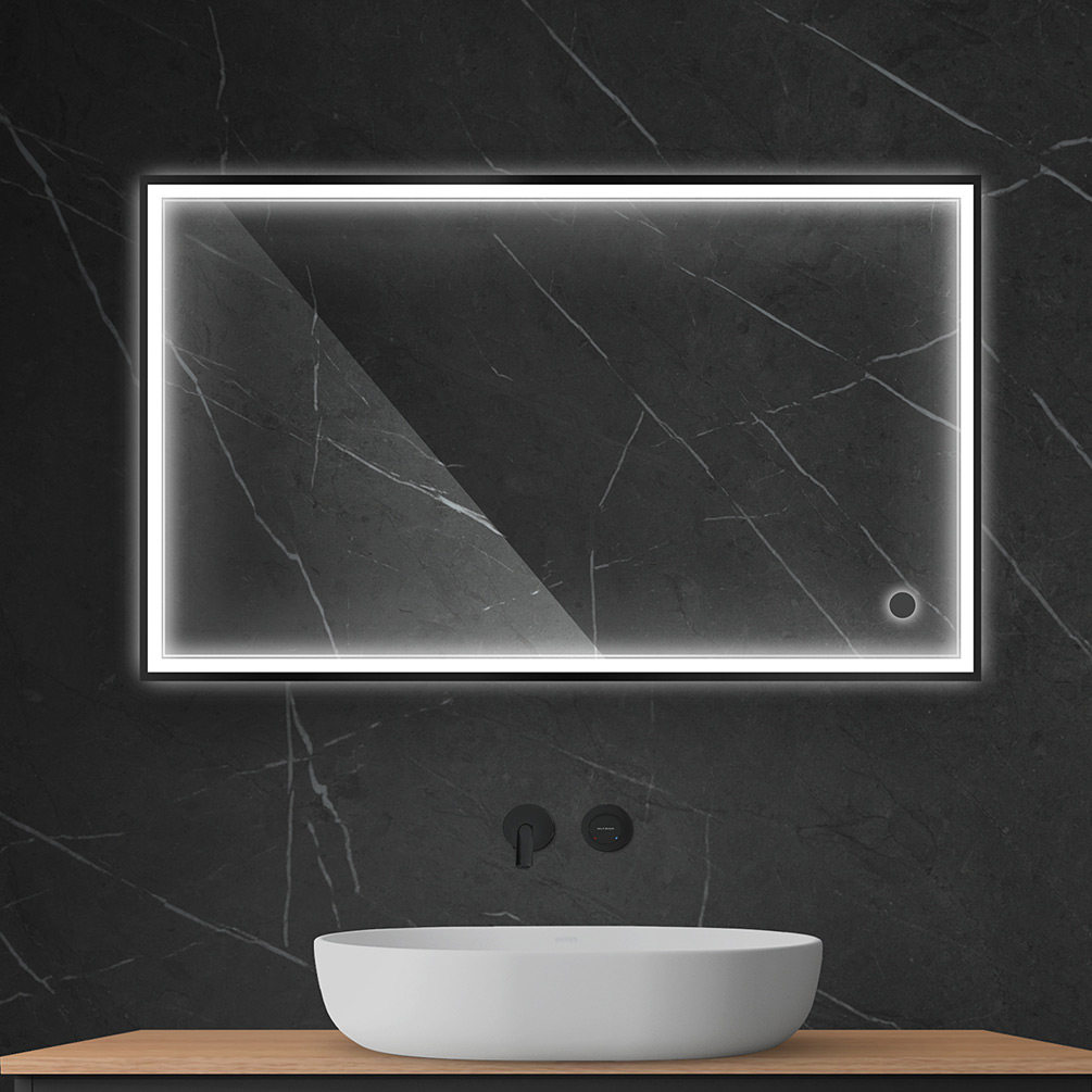 Oltens Nordlis lustro 60x100 cm prostokątne z oświetleniem z przodu z matą grzewczą czarny 64106300 - Wysyłka w 24h