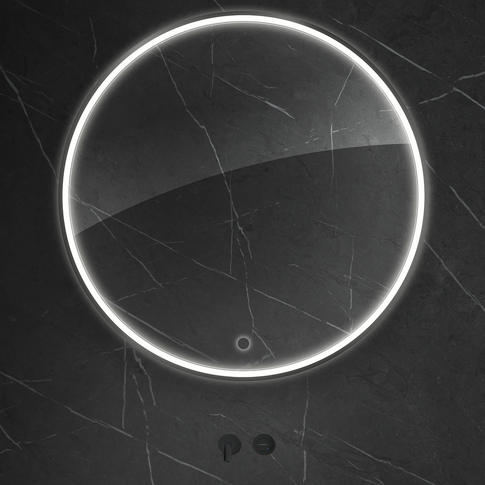 Oltens Nordlis lustro 100x100 cm okrągłe z oświetleniem z przodu z matą grzewczą czarny 64102300 - Wysyłka w 24h