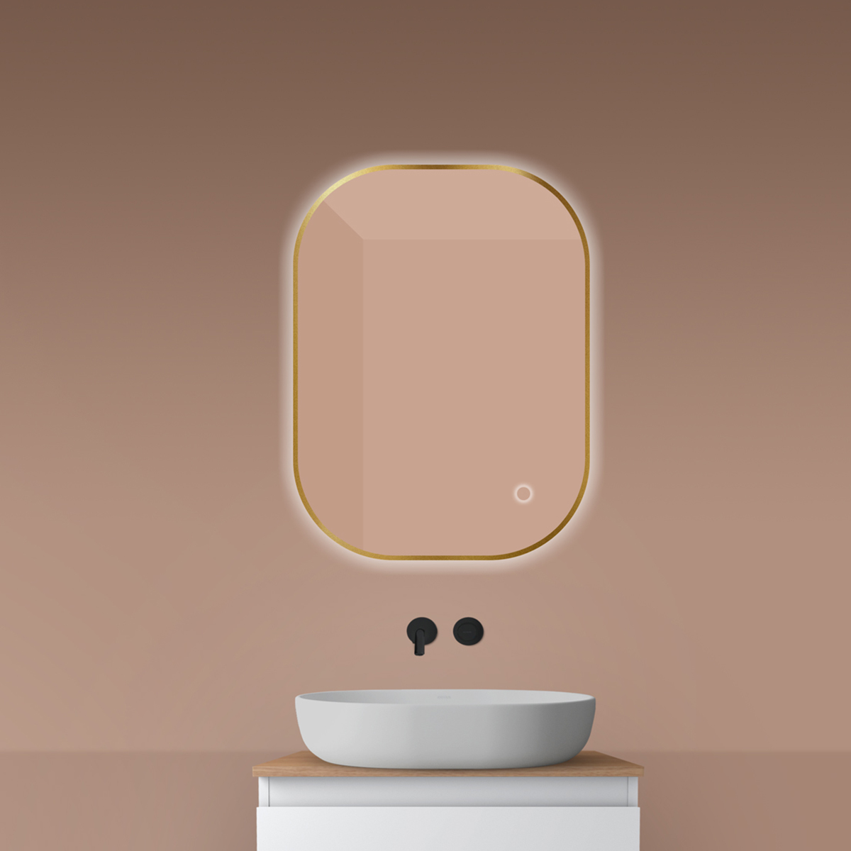 Oltens Nordlis lustro 60x80 cm prostokątne z oświetleniem od tyłu z matą grzewczą złoto szczotkowane 64126810 - Wysyłka w 24h