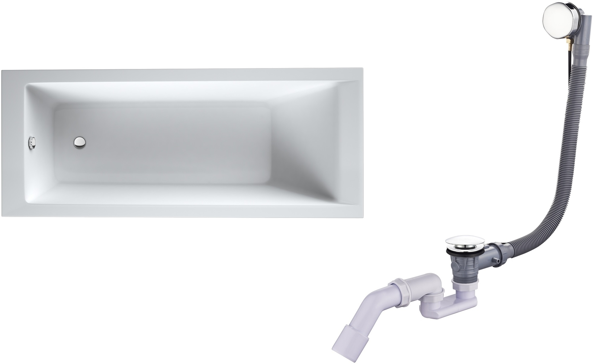 Zestaw Oltens Langfoss wanna prostokątna 160x70 cm z kompletem odpływowo-przelewowym Oster (10003000, 03001100) - Wysyłka w 24h