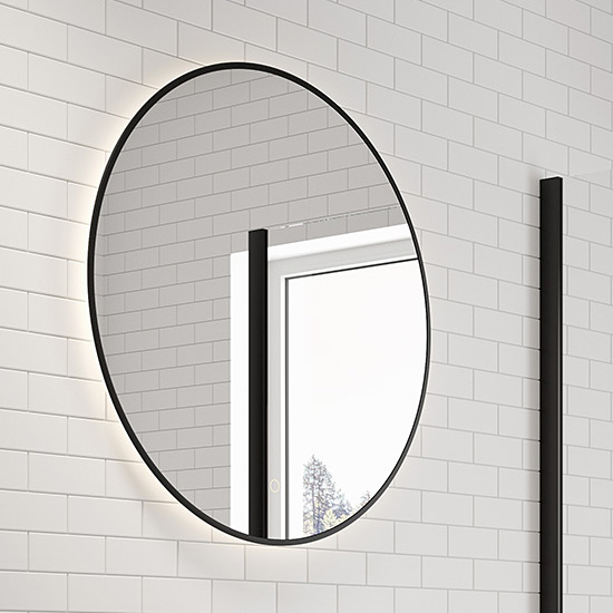 Oltens Nordlis lustro 80x80 cm okrągłe z oświetleniem od tyłu z matą grzewczą czarny 64109300 - Wysyłka w 24h