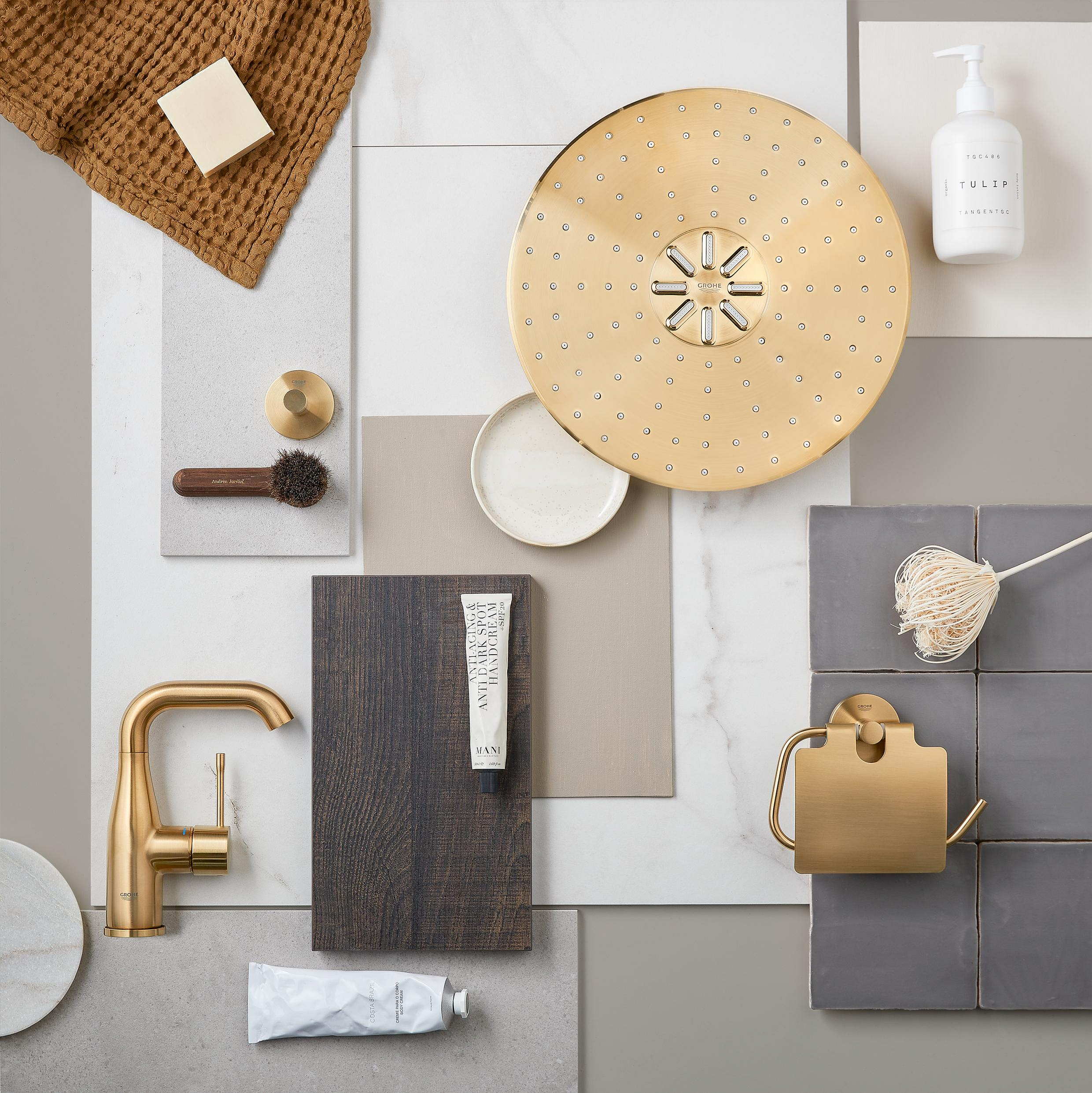 Grohe Rainshower Smartactive 310 deszczownica 31 cm okrągła z ramieniem podtynkowym brushed cool sunrise 26475GN0