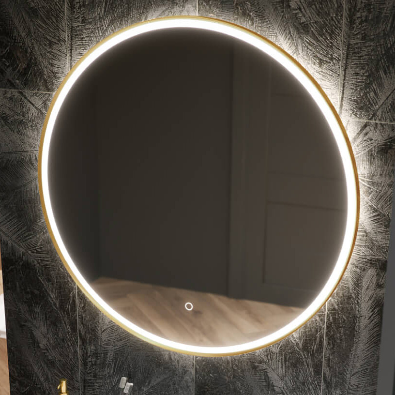 Excellent Corido lustro 80x80 cm okrągłe z oświetleniem z matą grzewczą z ramą miedź szczotkowana DOEX.CO080.CB