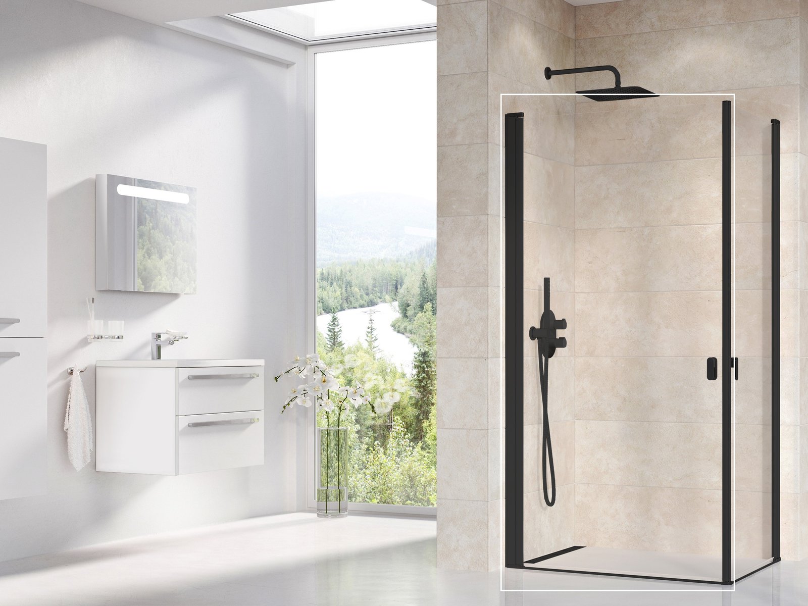 Ravak Chrome CRV1-80 drzwi prysznicowe 80 cm częściowe 1/2 czarny/szkło przezroczyste 1QV40301Z1