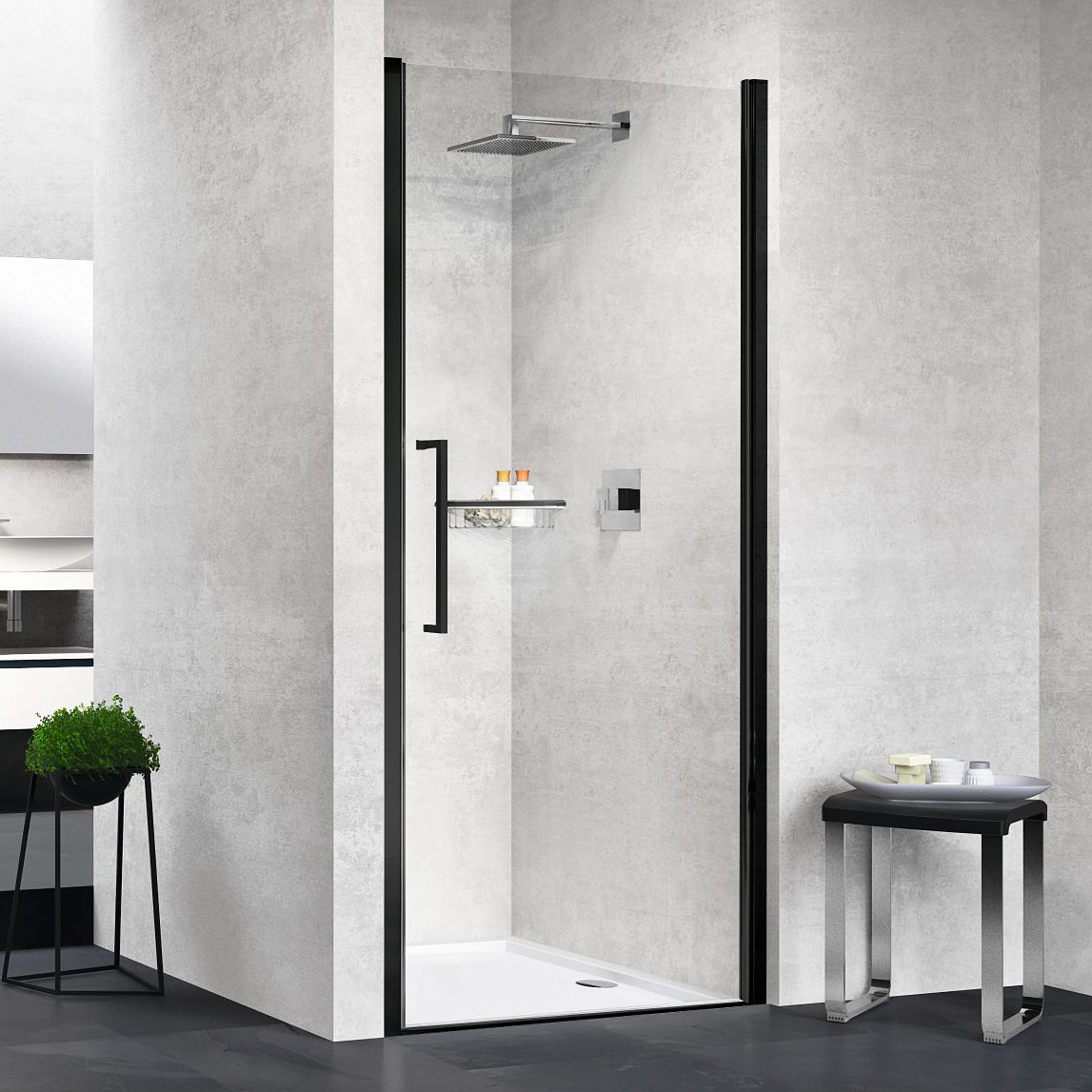 Novellini Young 1B drzwi prysznicowe 77 cm czarny/szkło przezroczyste Y21B77-1H