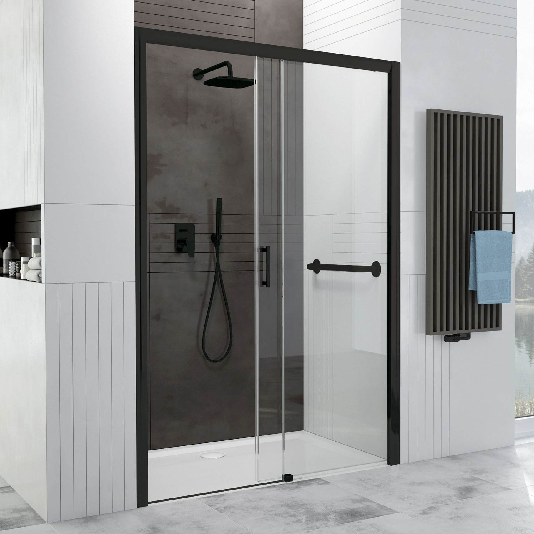 Sanplast Free Zone drzwi prysznicowe 100 cm rozsuwane czarny mat/szkło przezroczyste 600-271-3120-59-401