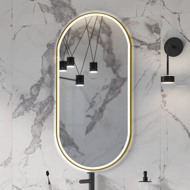 Excellent Corido lustro 50x100 cm owalne z oświetleniem z matą grzewczą z ramą miedź szczotkowana DOEX.CO100.050.CB