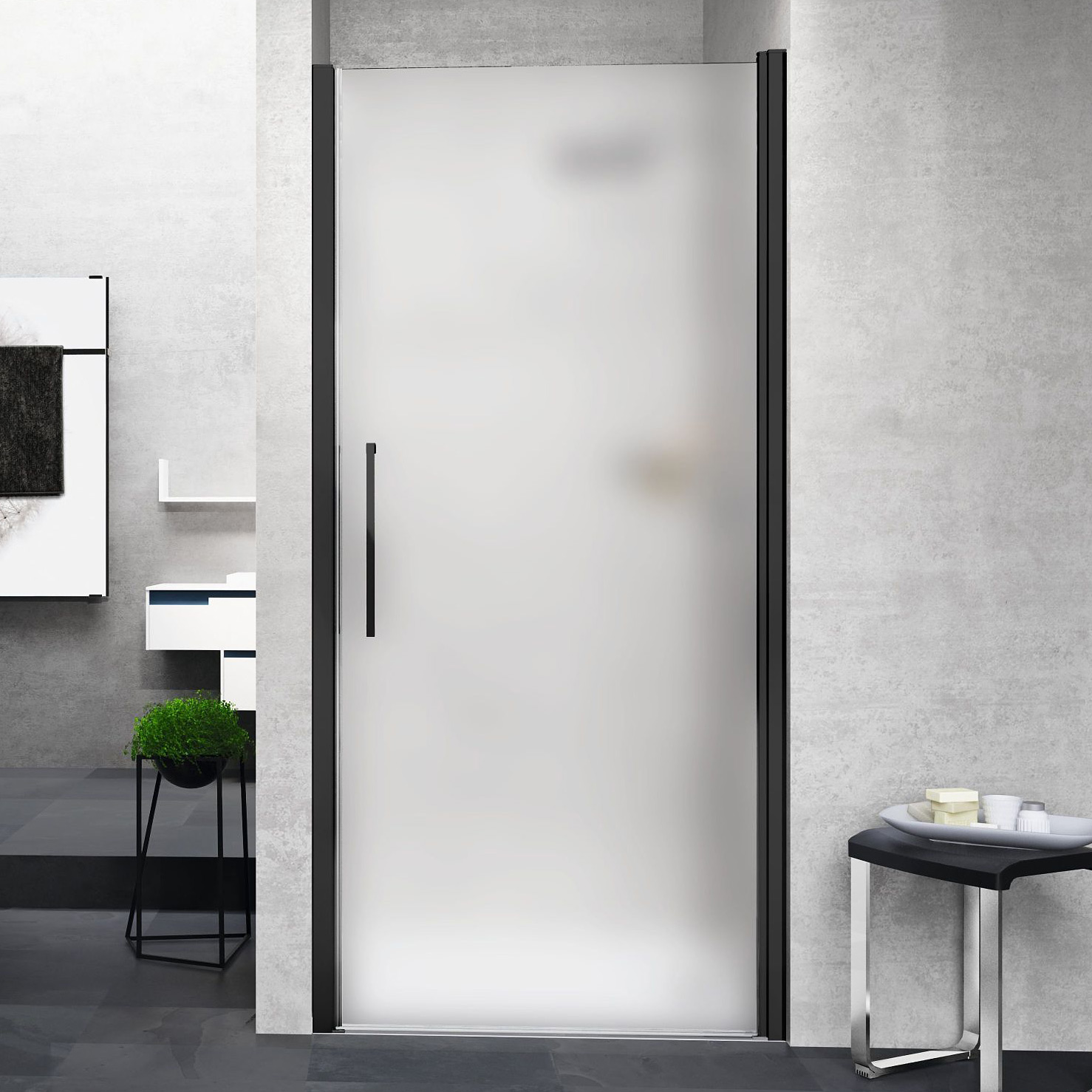 Novellini Young 1B drzwi prysznicowe 67 cm czarny/szkło satynowe Y21B67-4H