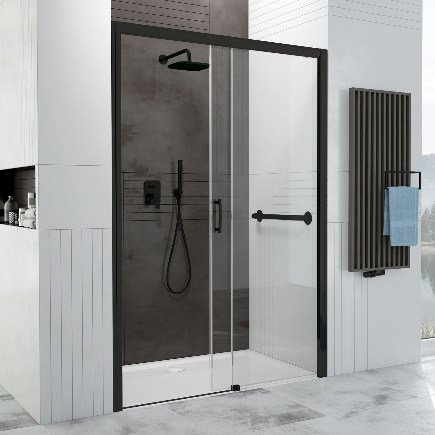 Sanplast Free Zone drzwi prysznicowe 160 cm rozsuwane czarny mat/szkło przezroczyste 600-271-3240-59-401