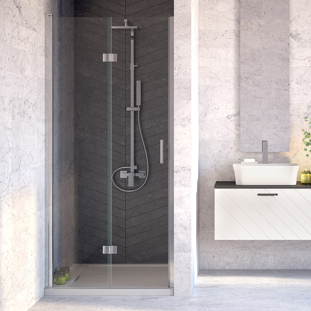 Besco Exo-H drzwi prysznicowe 90 cm składane chrom/szkło przezroczyste EH-90-190C