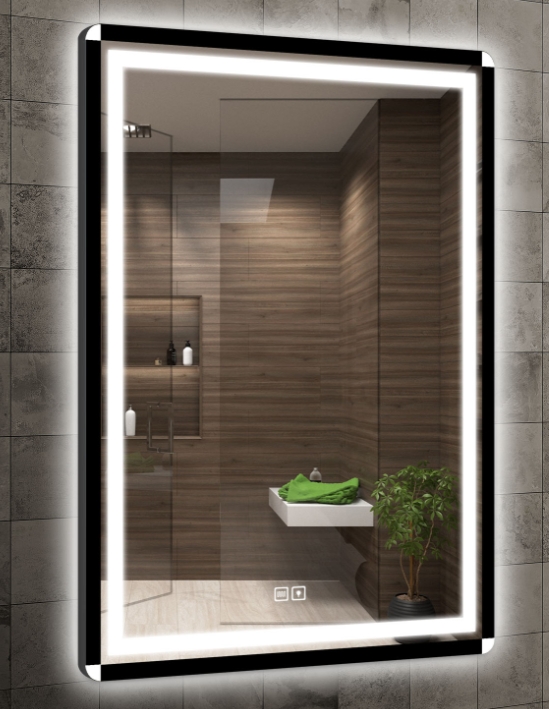 Venti Duo White lustro 60x80 cm prostokątne z oświetleniem z matą grzewczą czarny-biały