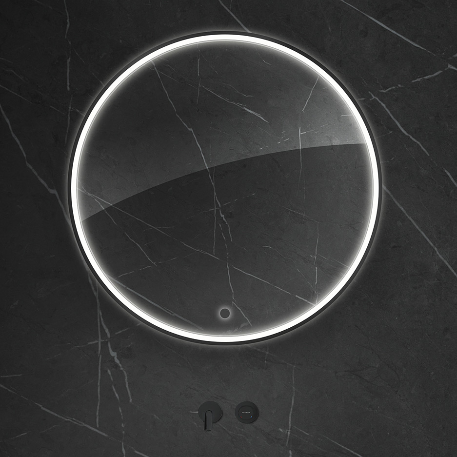 Oltens Nordlis lustro 80x80 cm okrągłe z oświetleniem z przodu z matą grzewczą czarny 64101300 - Wysyłka w 24h