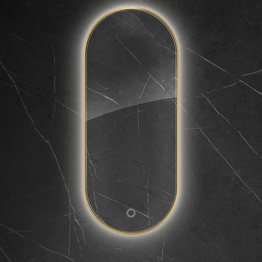 Oltens Nordlis lustro 50x120 cm owalne z oświetleniem od tyłu z matą grzewczą złoty 64114800 - Wysyłka w 24h