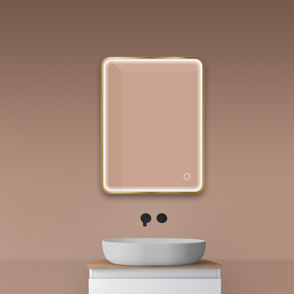 Oltens Nordlis lustro 60x80 cm prostokątne z oświetleniem z przodu z matą grzewczą złoto szczotkowane 64116810 - Wysyłka w 24h