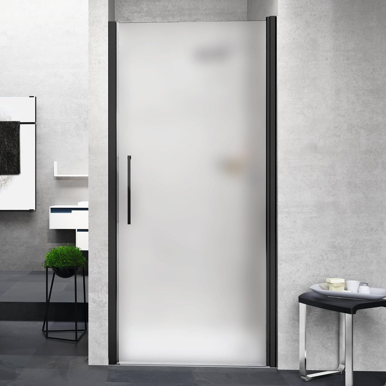 Novellini Young 1B drzwi prysznicowe 79 cm czarny/szkło satynowe Y21B79-4H