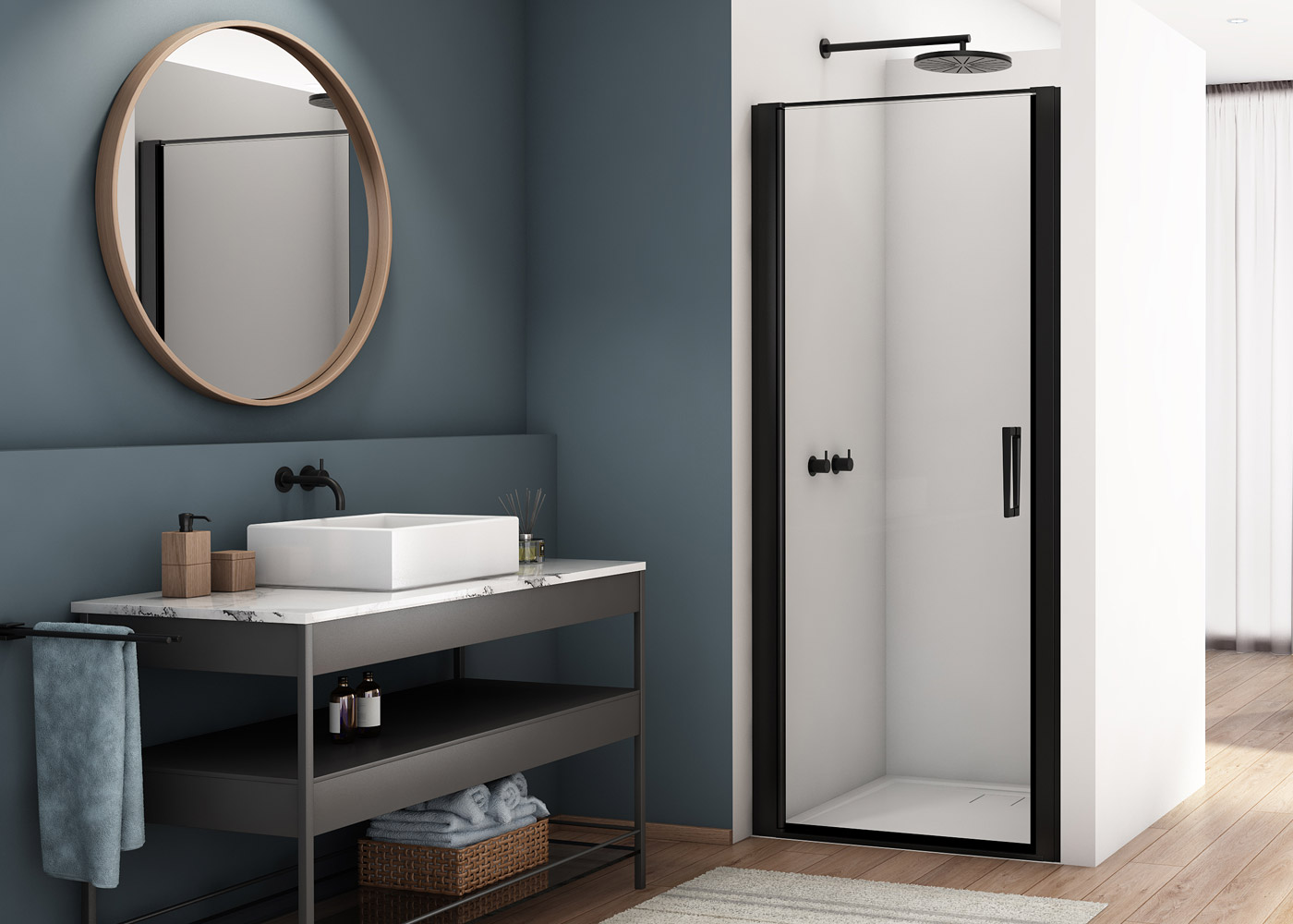 Ronal Divera drzwi prysznicowe 90 cm uchylne czarny mat/szkło przezroczyste D22T10900607