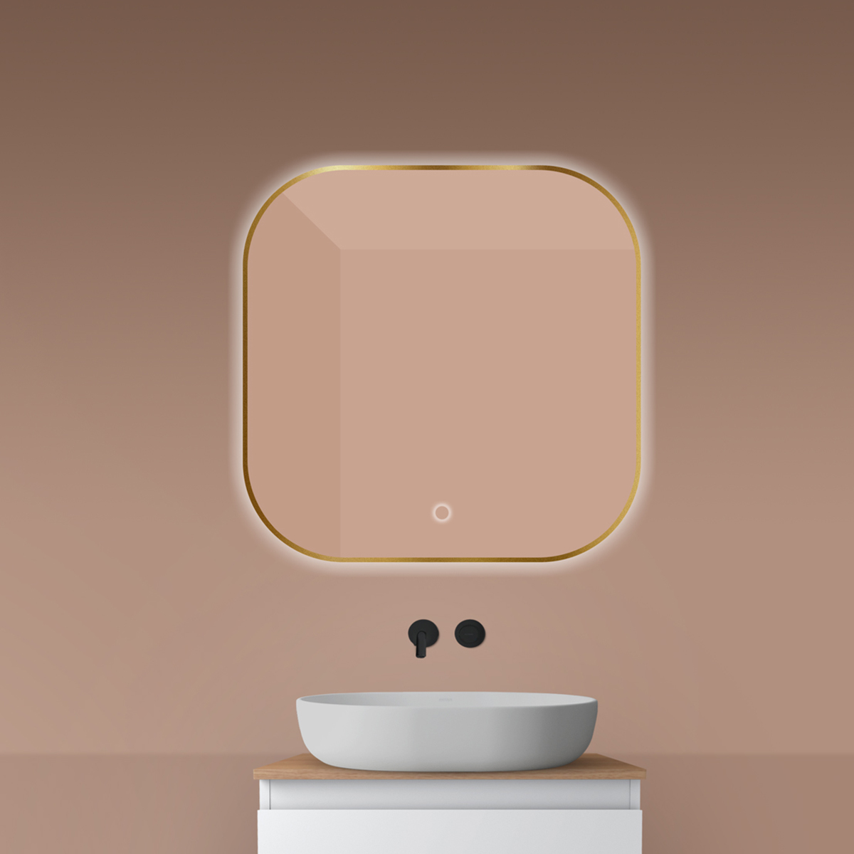 Oltens Nordlis lustro 80x80 cm kwadratowe z oświetleniem od tyłu z matą grzewczą złoto szczotkowane 64125810 - Wysyłka w 24h