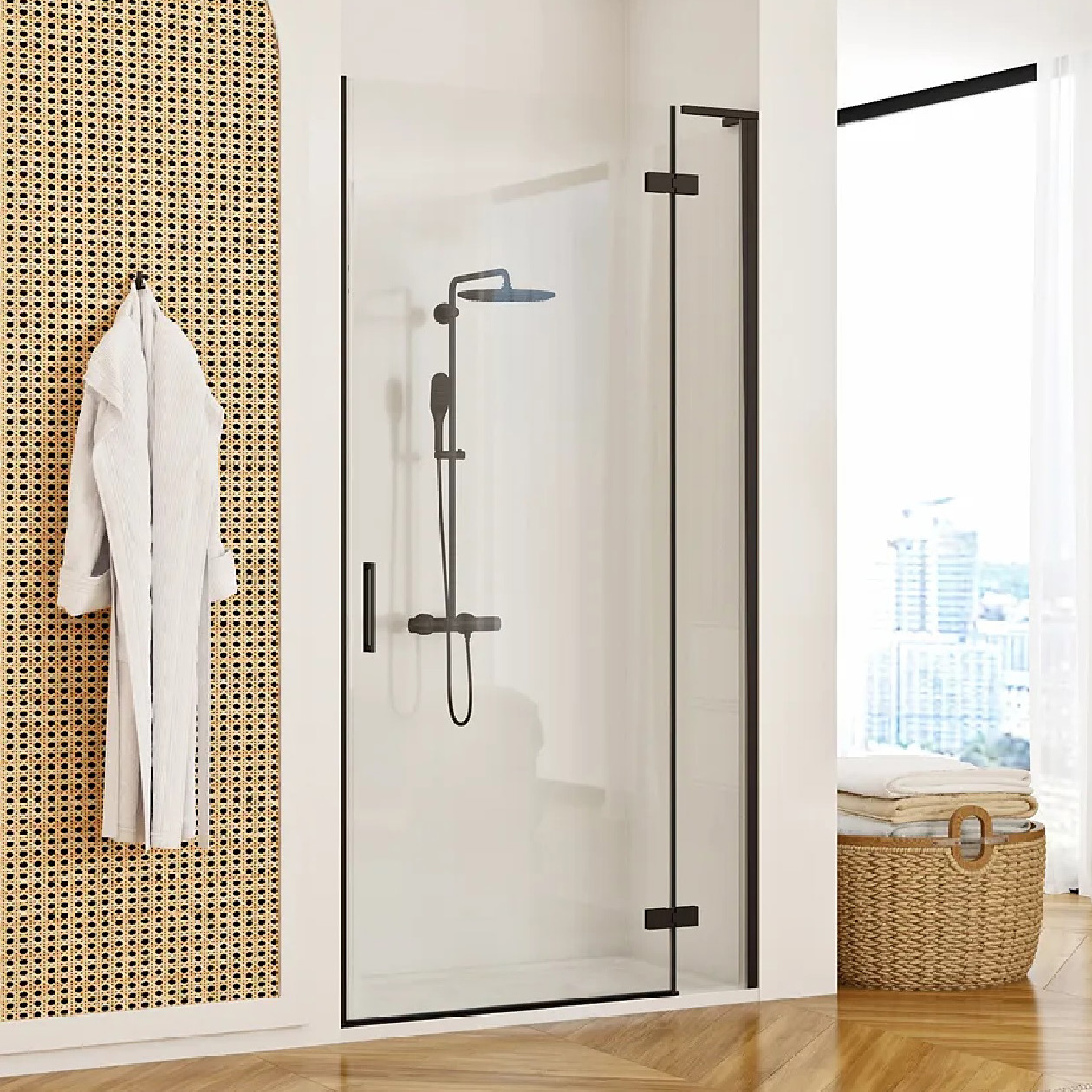 Rea Hugo drzwi prysznicowe 100 cm uchylne czarny mat/szkło przezroczyste REA-K6008