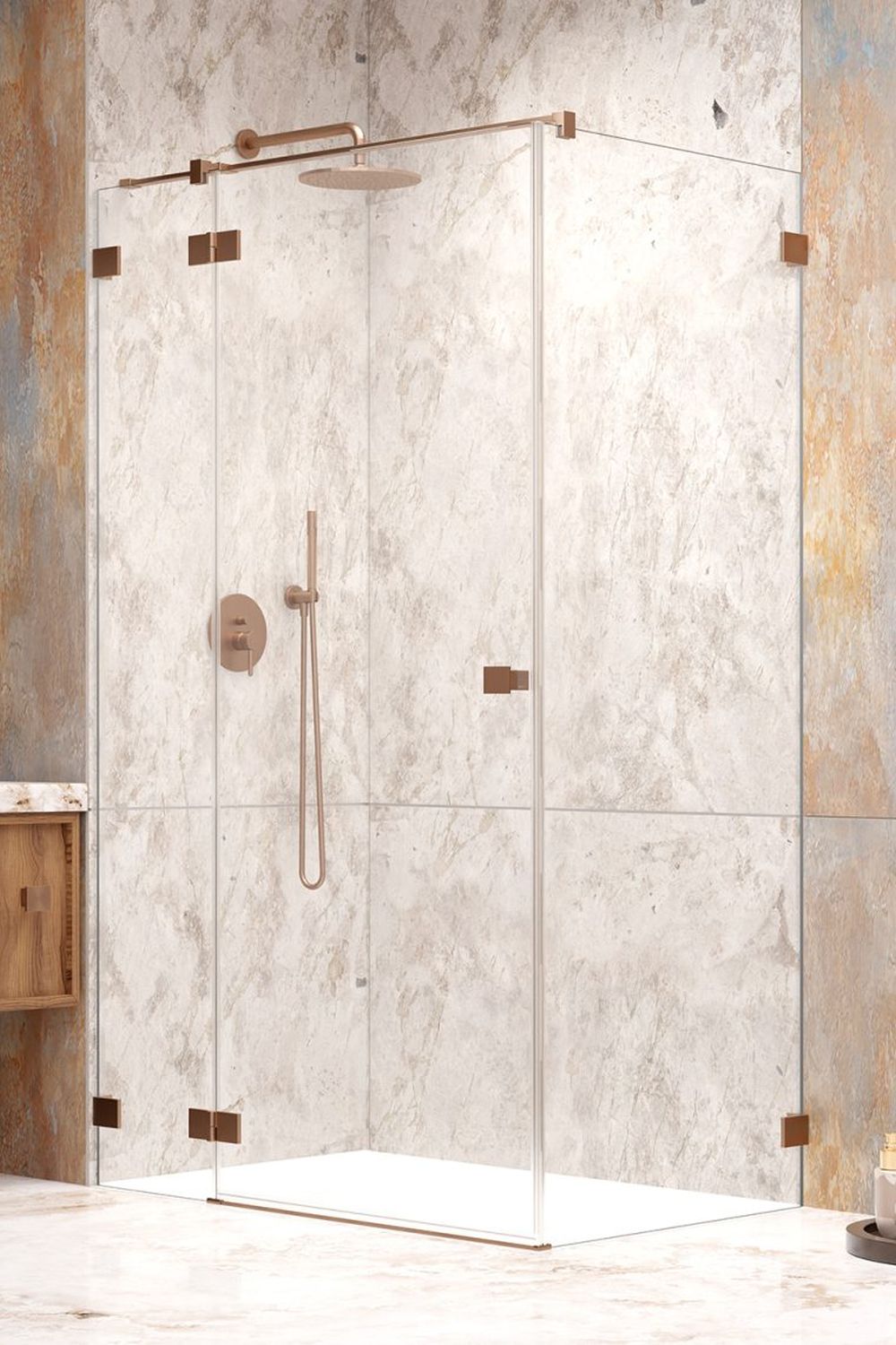 Radaway Essenza Pro Brushed Copper KDJ drzwi prysznicowe 90 cm lewe miedź szczotkowana/szkło przezroczyste 10097090-93-01L