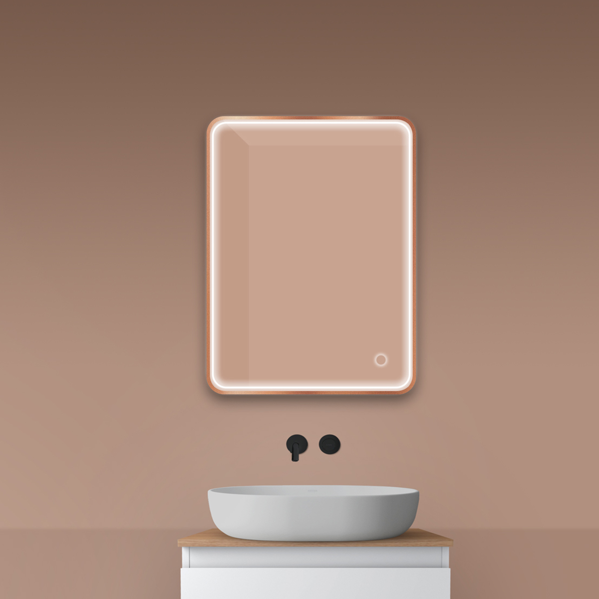 Oltens Nordlis lustro 60x80 cm prostokątne z oświetleniem z przodu z matą grzewczą miedź szczotkowana 64116610