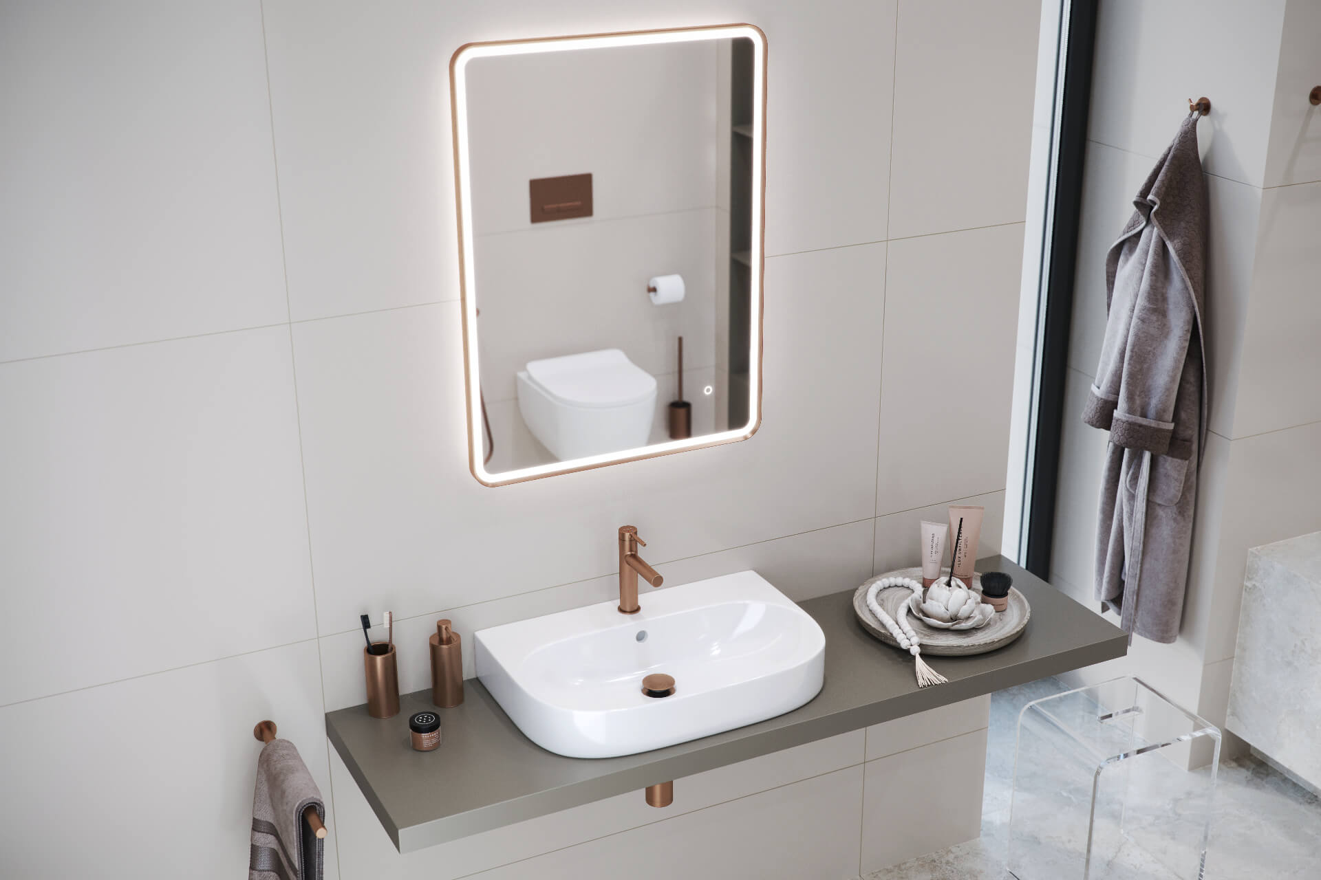 Excellent Corido lustro 60x80 cm prostokątne z oświetleniem z matą grzewczą z ramą miedź szczotkowana DOEX.CO080.060.CB - Wysyłka w 24h