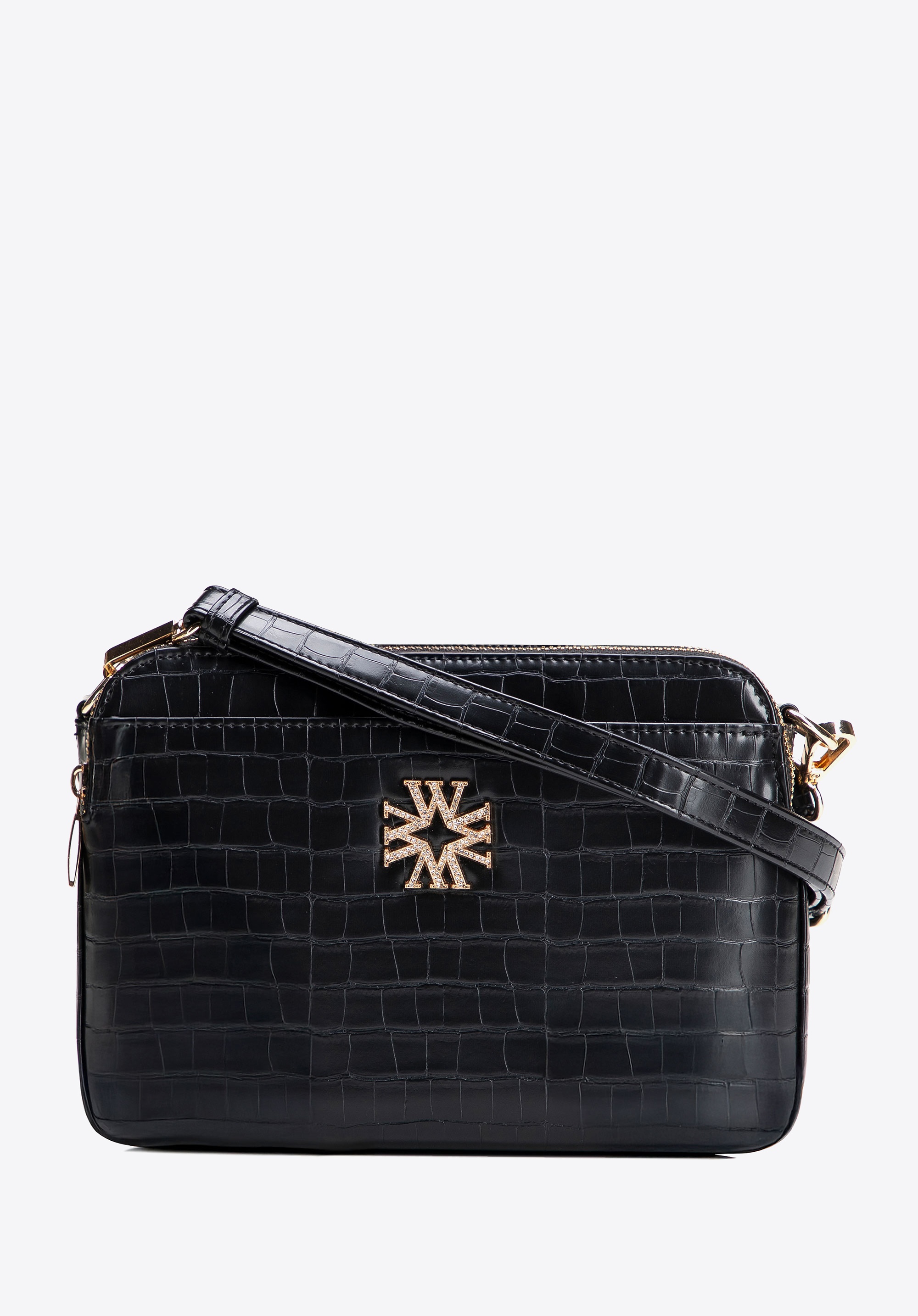 Damska listonoszka z ekoskóry croco trzykomorowa czarna