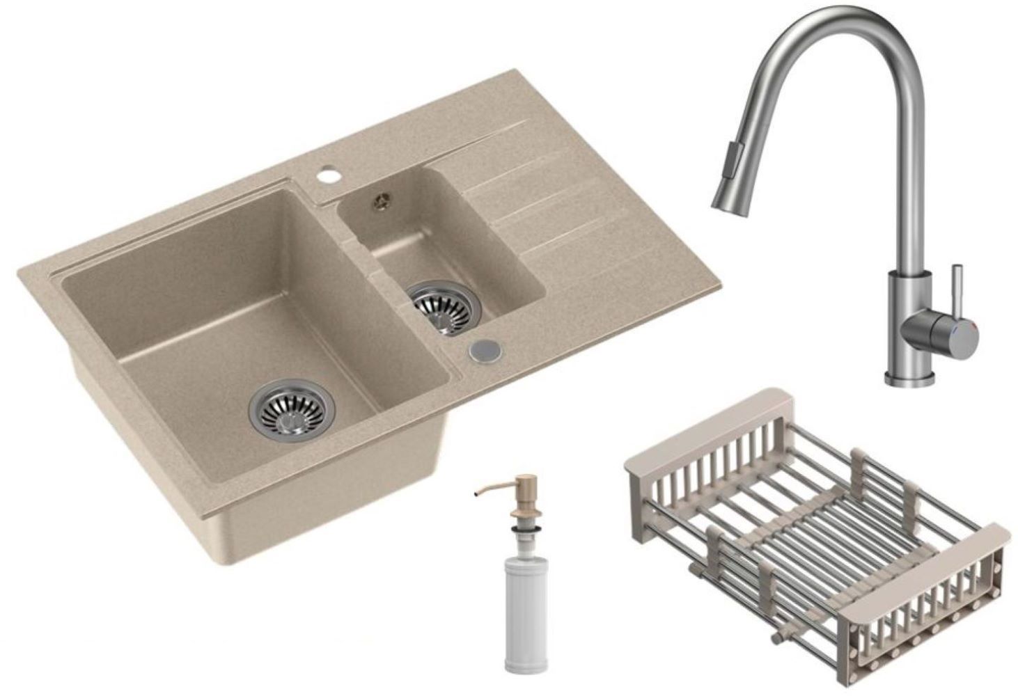 Darmowa Dostawa - Zlewozmywak z baterią i akcesoriami beżowy / stal Quadron Comfort 156 HCQP57850BEZK3673500BS