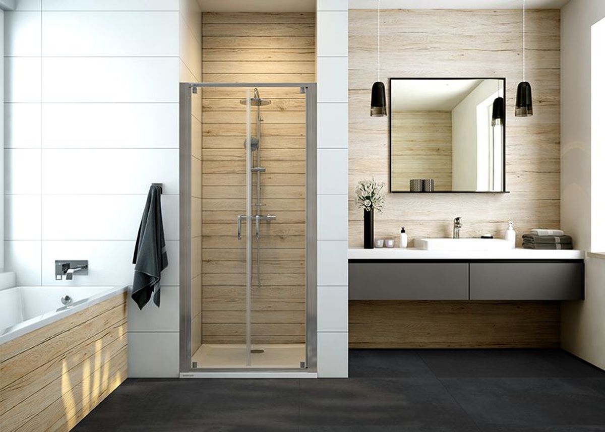 Darmowa Dostawa - Drzwi prysznicowe 90 cm uchylne srebrny połysk/szkło przezroczyste Sanplast Basic 600450193038400