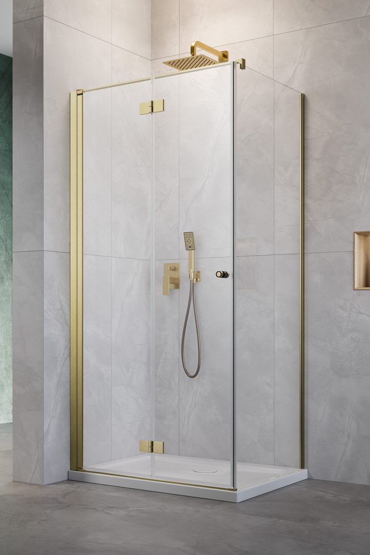 Darmowa Dostawa - Drzwi prysznicowe 80 cm składane złoty szczotkowany/szkło przezroczyste Radaway Nes Brushed Gold KDJ-B 100250809901L