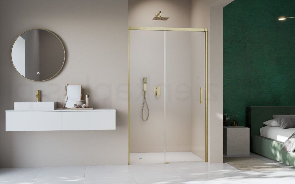 Darmowa Dostawa - Drzwi prysznicowe 64 cm rozsuwane złoty szczotkowany/szkło przezroczyste Radaway Idea 8 Brushed Gold DWJ 103307709901L