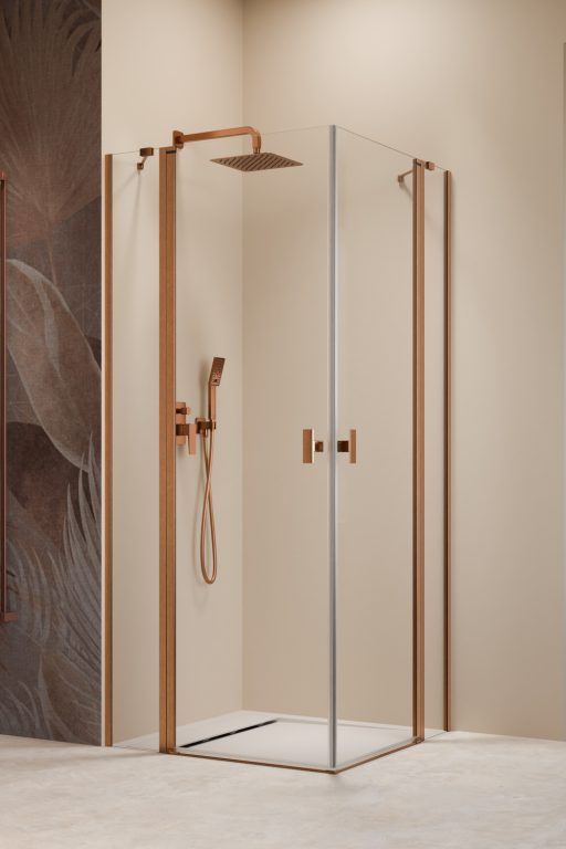 Darmowa Dostawa - Drzwi prysznicowe 80 cm uchylne miedź szczotkowany/szkło przezroczyste Radaway Nes Brushed Copper KDD II 100310809301L