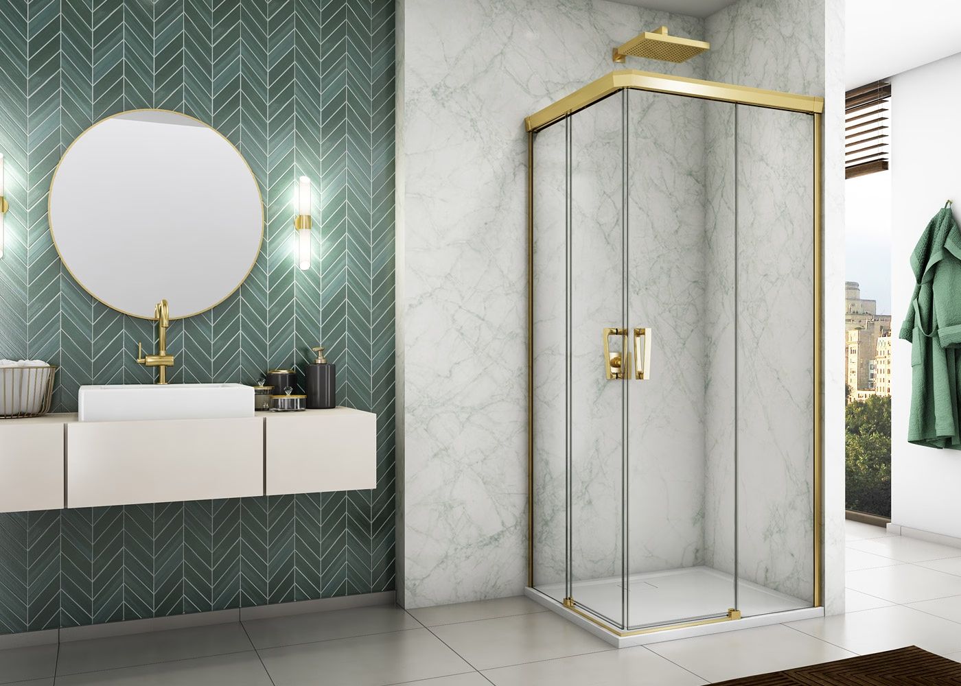 Darmowa Dostawa - Drzwi prysznicowe 80 cm rozsuwane złoty połysk/szkło przezroczyste Ronal Cadura CAE2G0801207