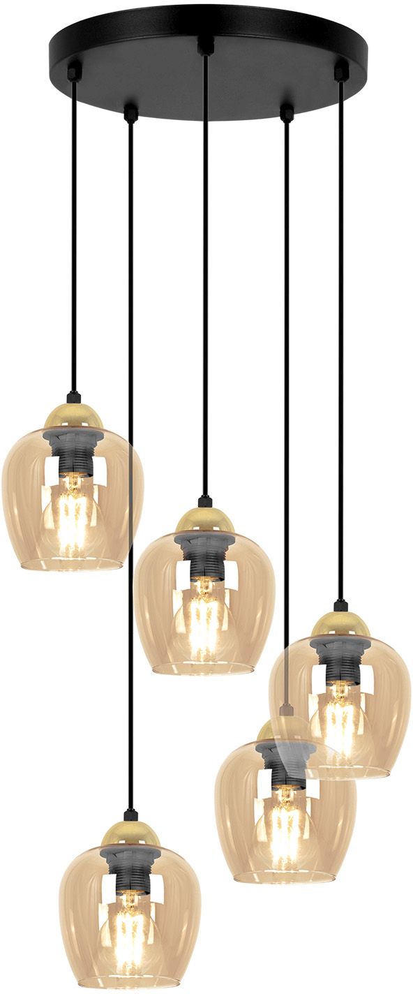 Darmowa Dostawa - Lampa wisząca 5x15 W czarna-złota-bursztynowa Kaja Tula K5607