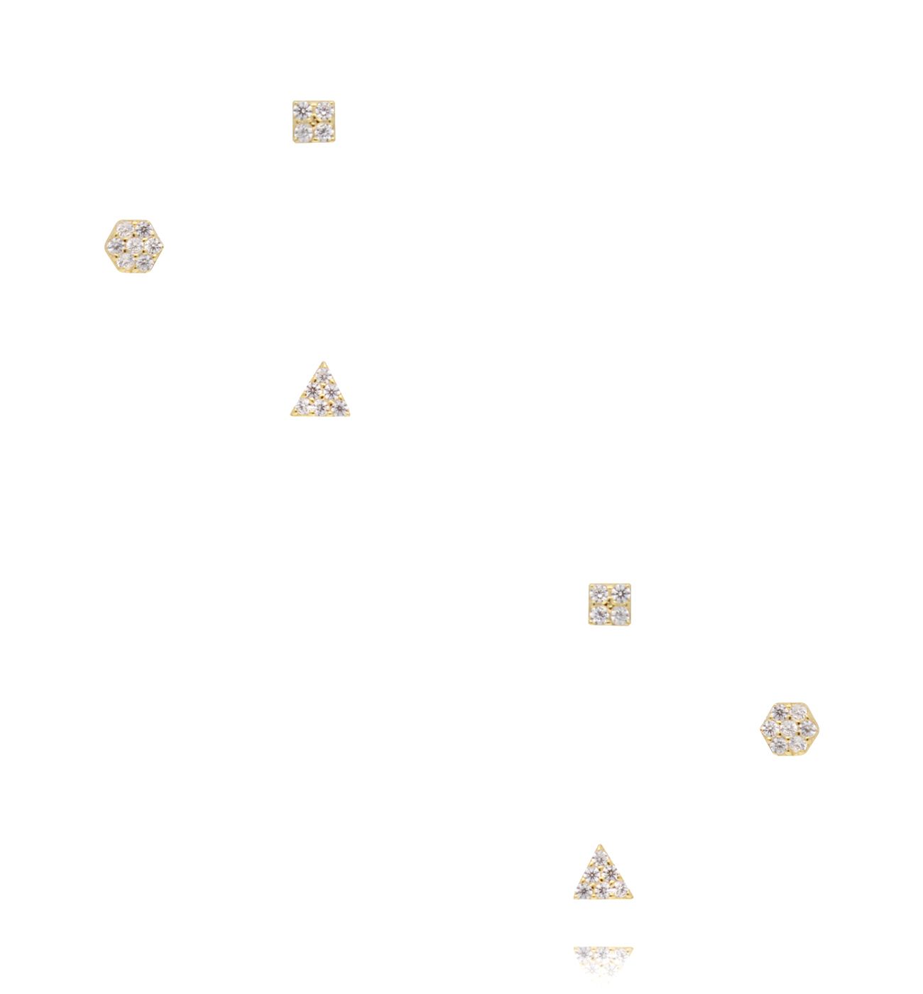 Zestaw kolczyków złotych – geometryczne kształty z cyrkoniami KCA0190