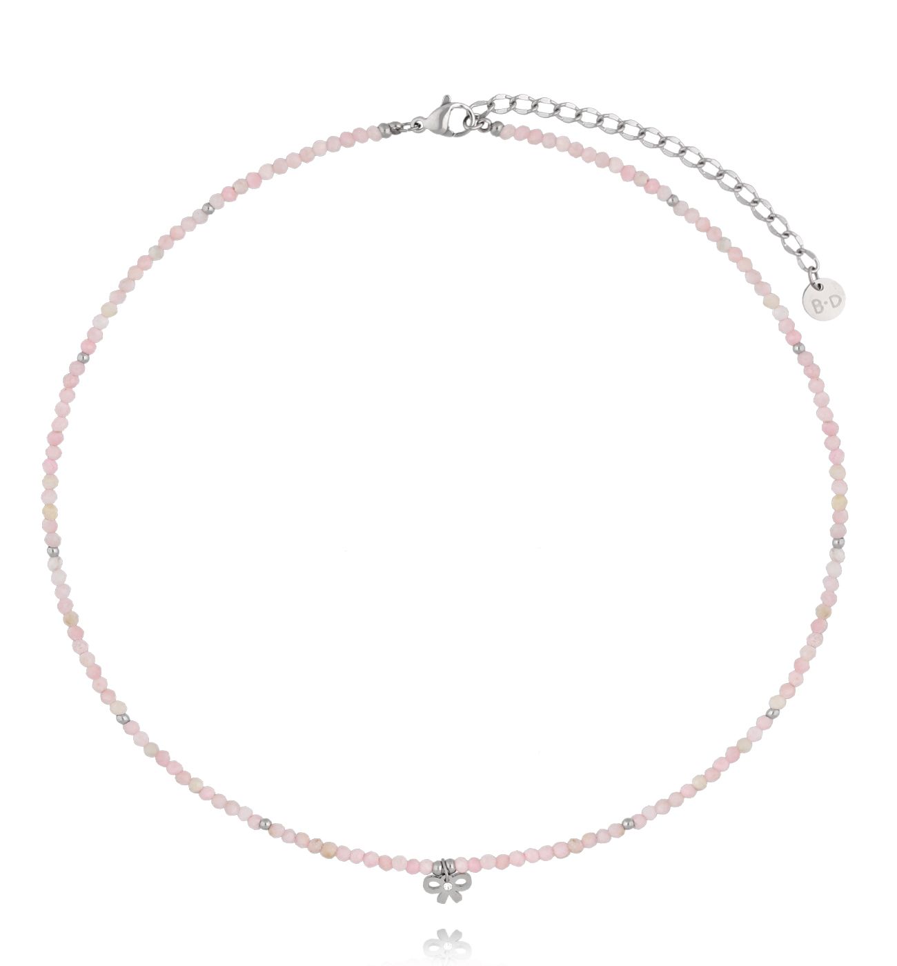 Naszyjnik z różowym opalem i srebrną kokardką NTW1565